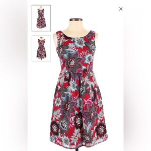 Talbots red floral sundress in size 4. Pleated skirt and ties at waist.